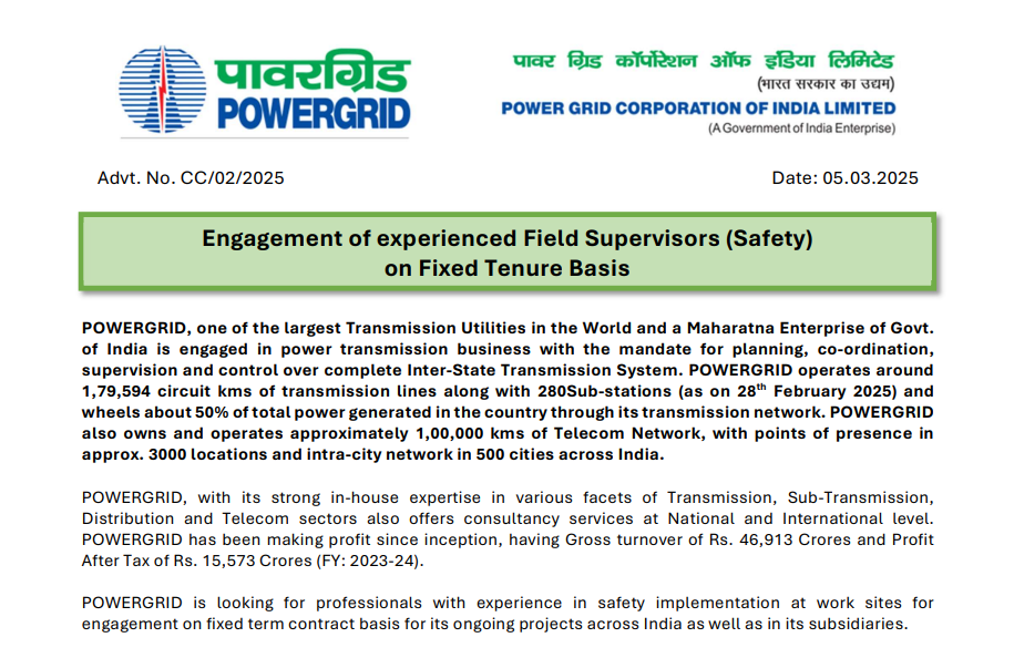 Power grid recruitment field supervisors safety 28 Posts 2025.png